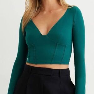 DYNAMITE Jewel Green Cera Sculpt Long Sleeve Corset Top ✨ 50% OFF BUNDLES ✨